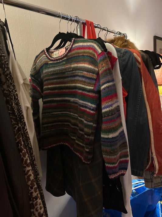 Hand knit colorful striped wool sweater