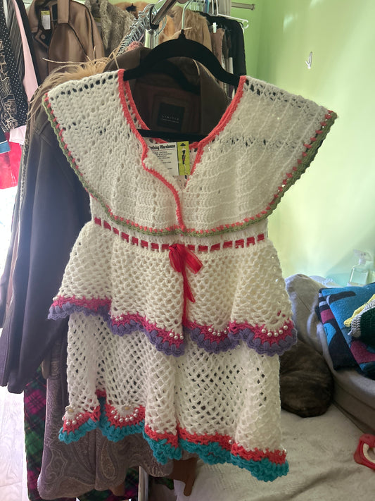 White and pastel crochet top