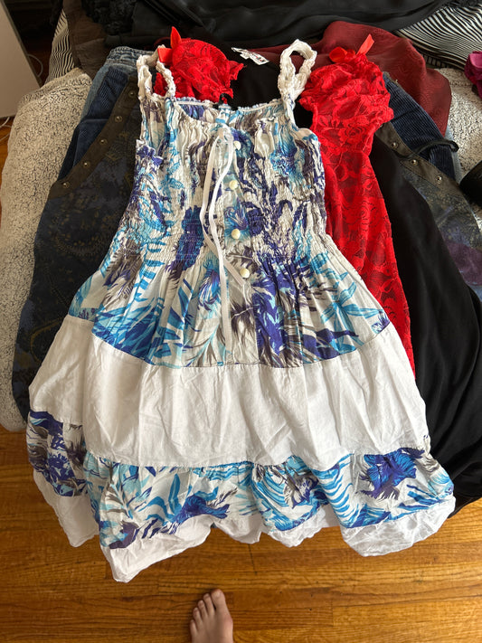 Tropical print ruched dress