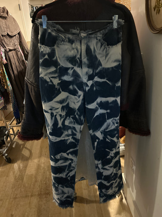 Y2K white and blue denim with frayed hem