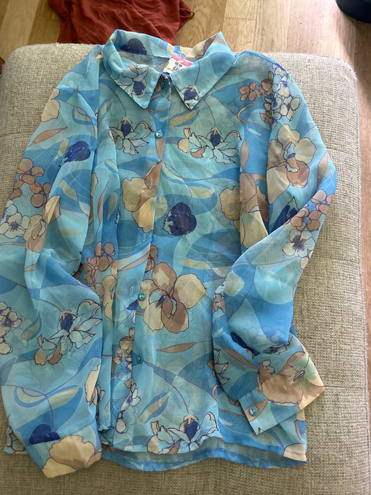 Blue sheer floral blouse