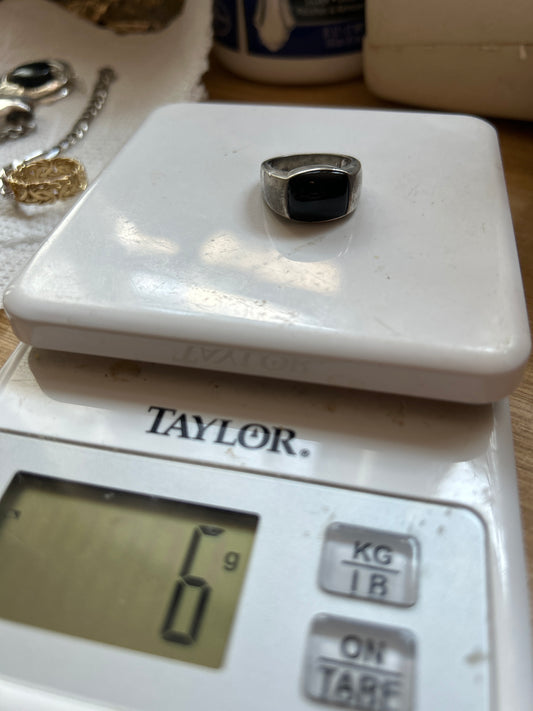 Sterling silver onyx chunky ring 6g 01502I