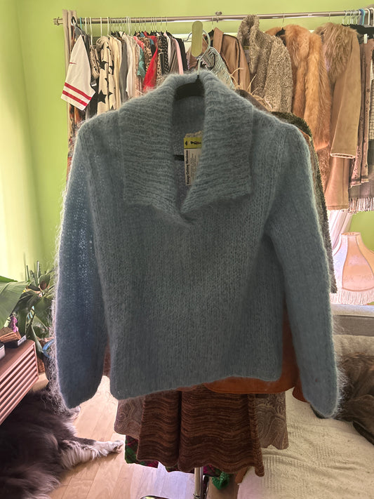 Blue knit mohair sweater