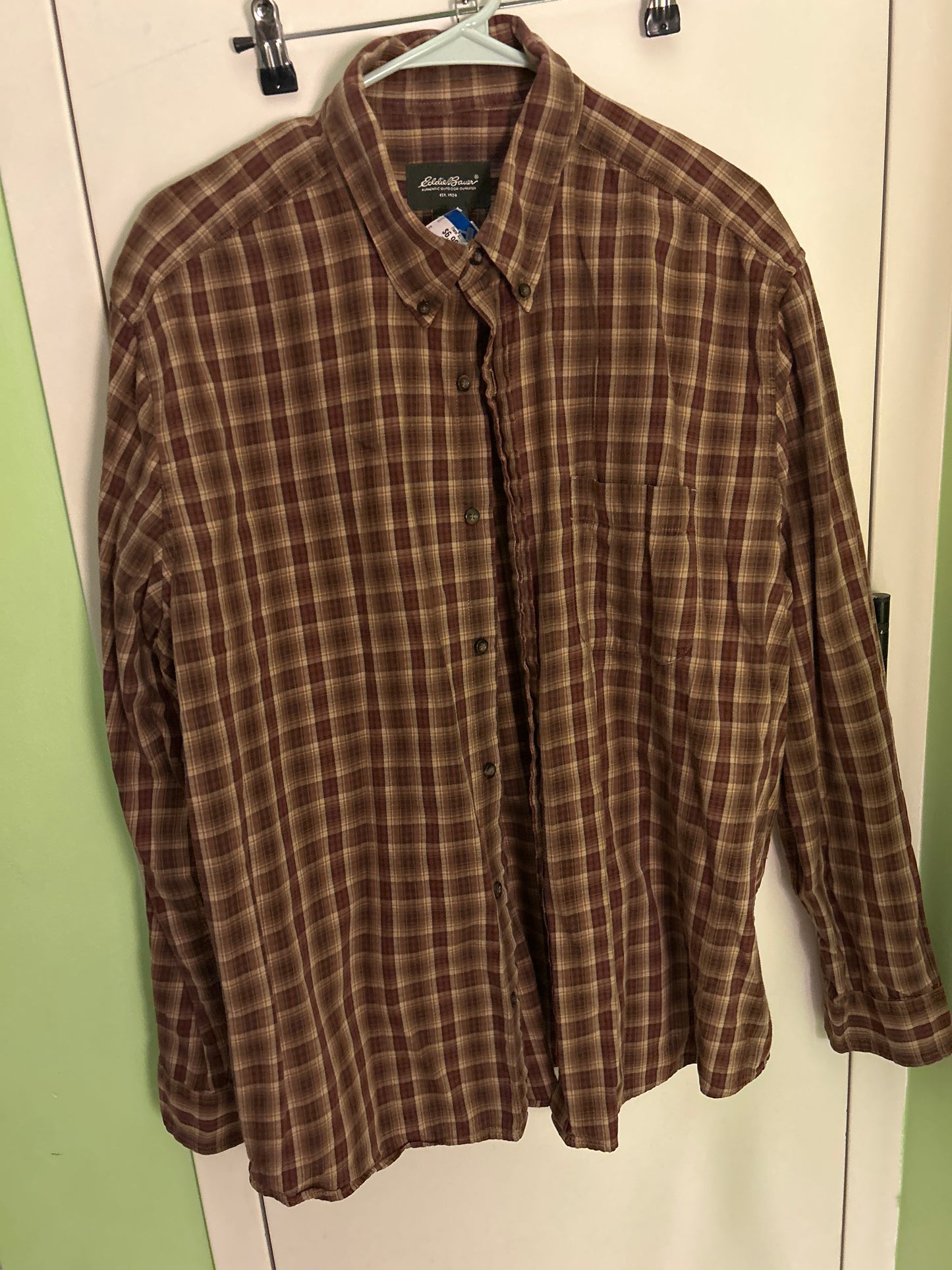Eddie Bauer brown red plaid button up