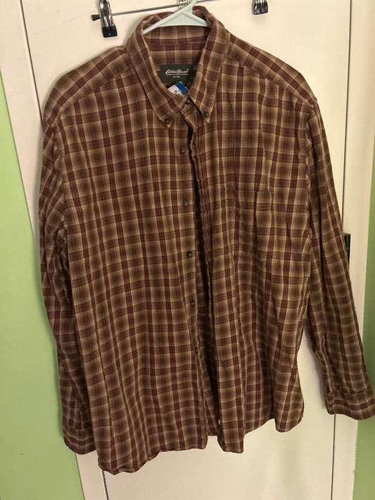 Eddie Bauer brown red plaid button up