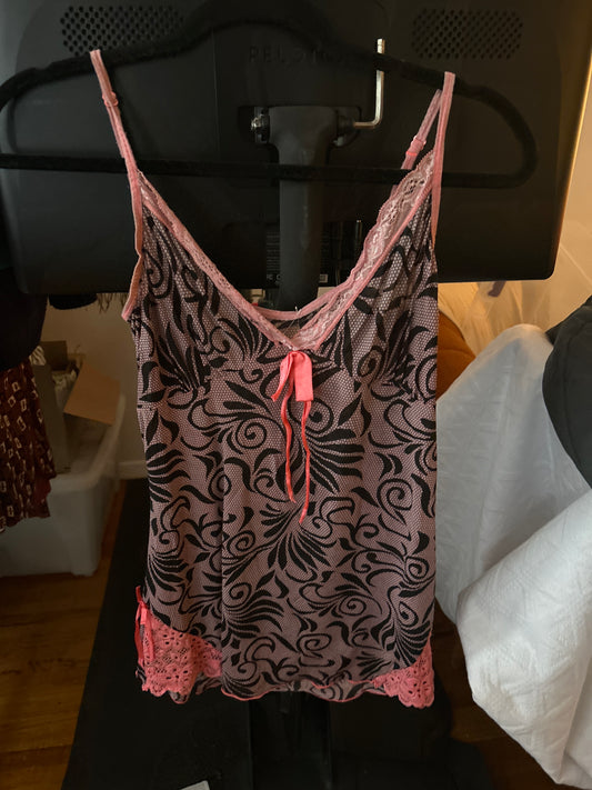 Pink/brown cami top with bow AS IS