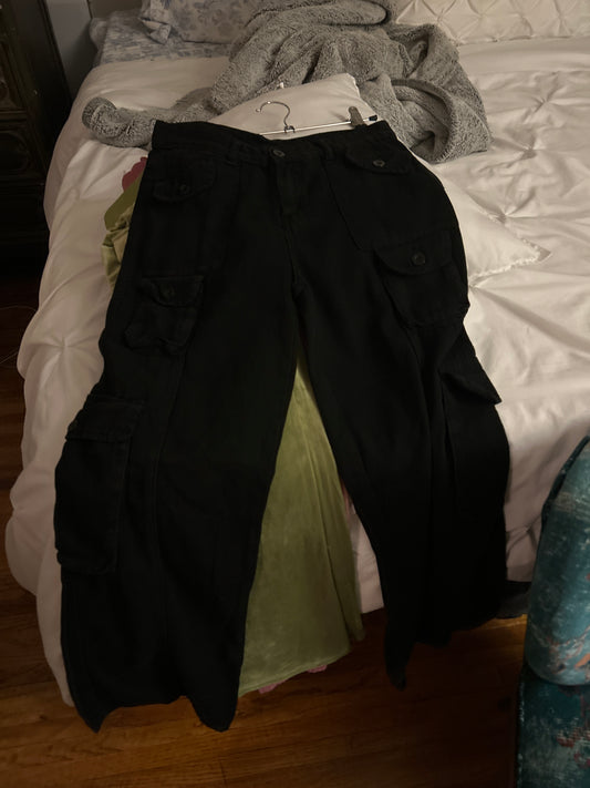 Black cotton blend cargo trousers