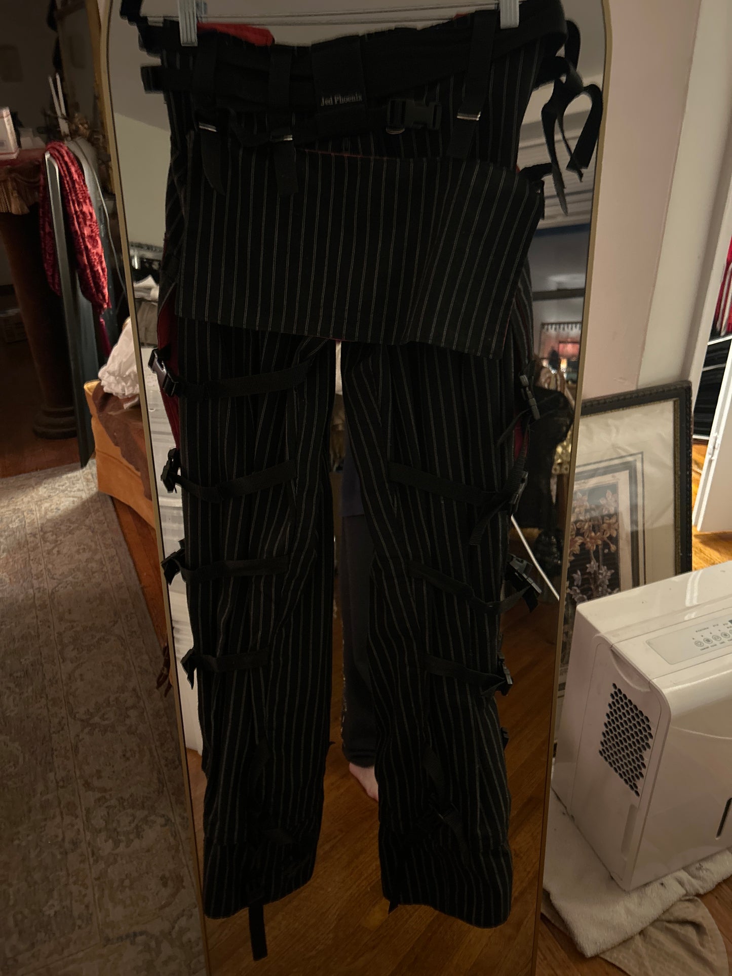 Striped black pants with buckle