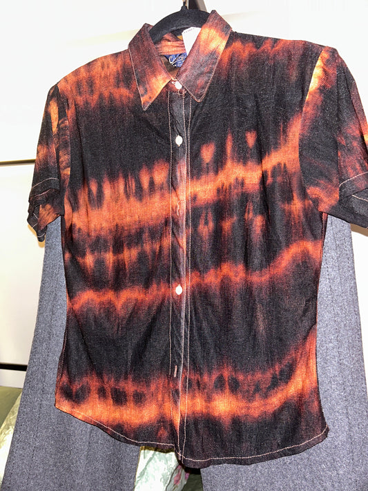Orange and black dyed sheer top