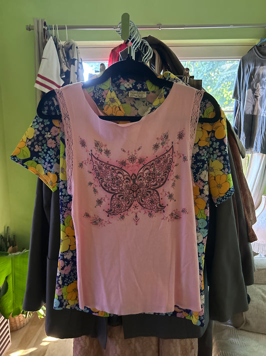 Pink Y2K butterfly tank