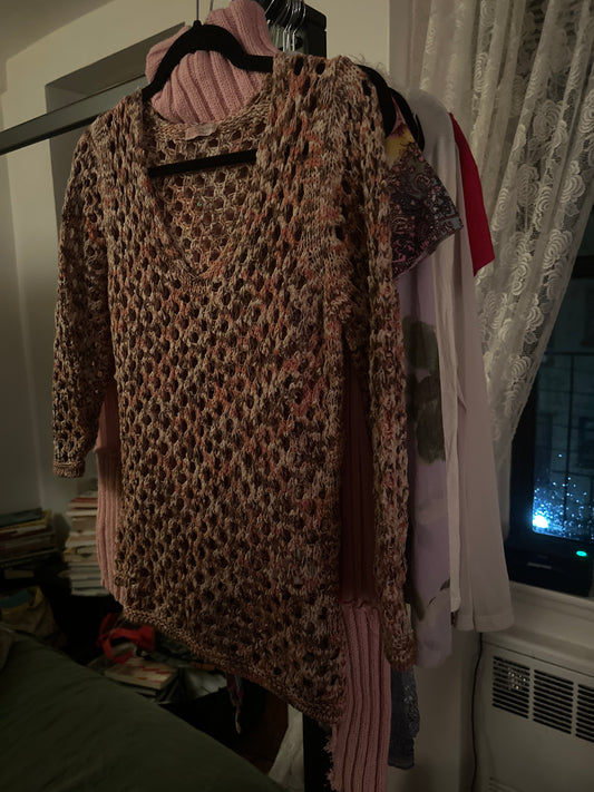 Pink brown and white knit top