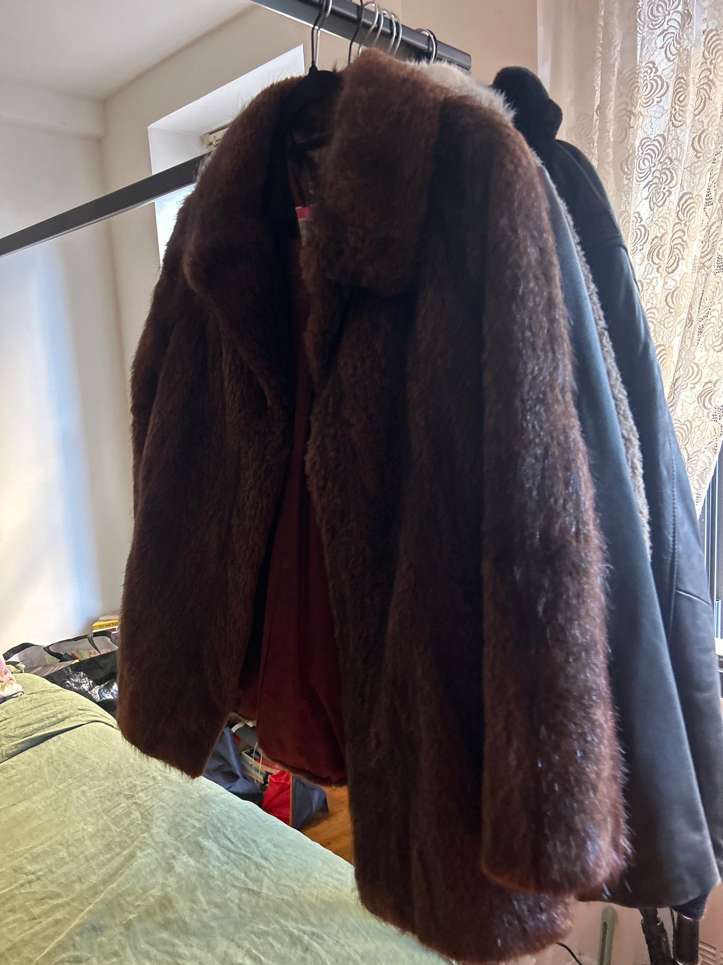 Dyed brown nutria fur jacket