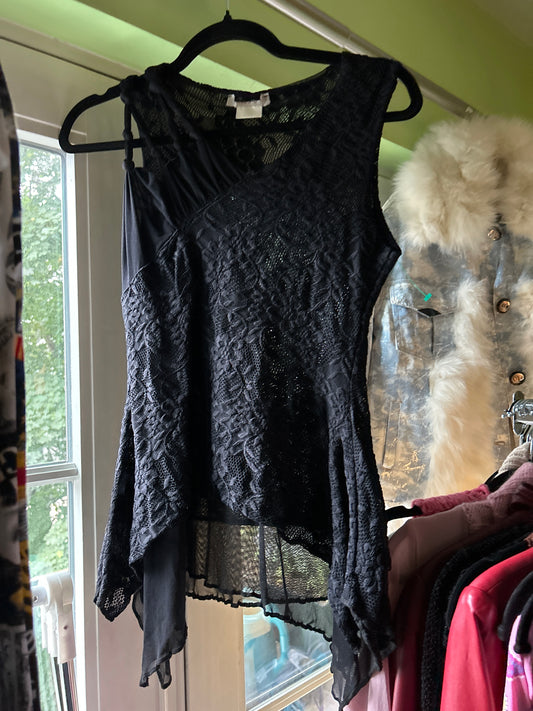 Black tank with lace and knotted detail