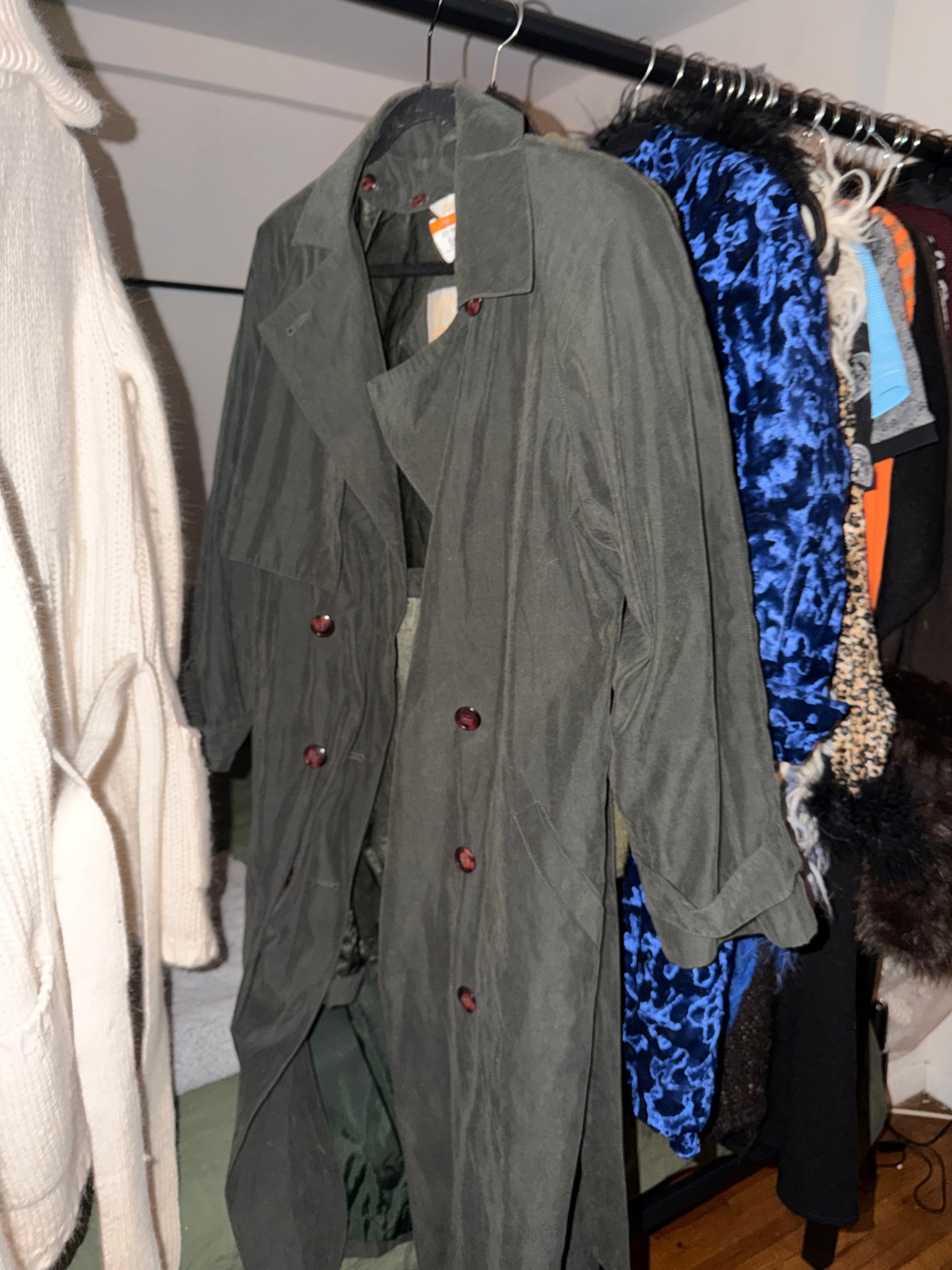 New York Harbor olive trench coat
