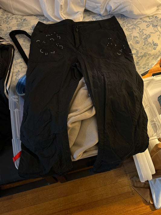 Black cargo pants with gems