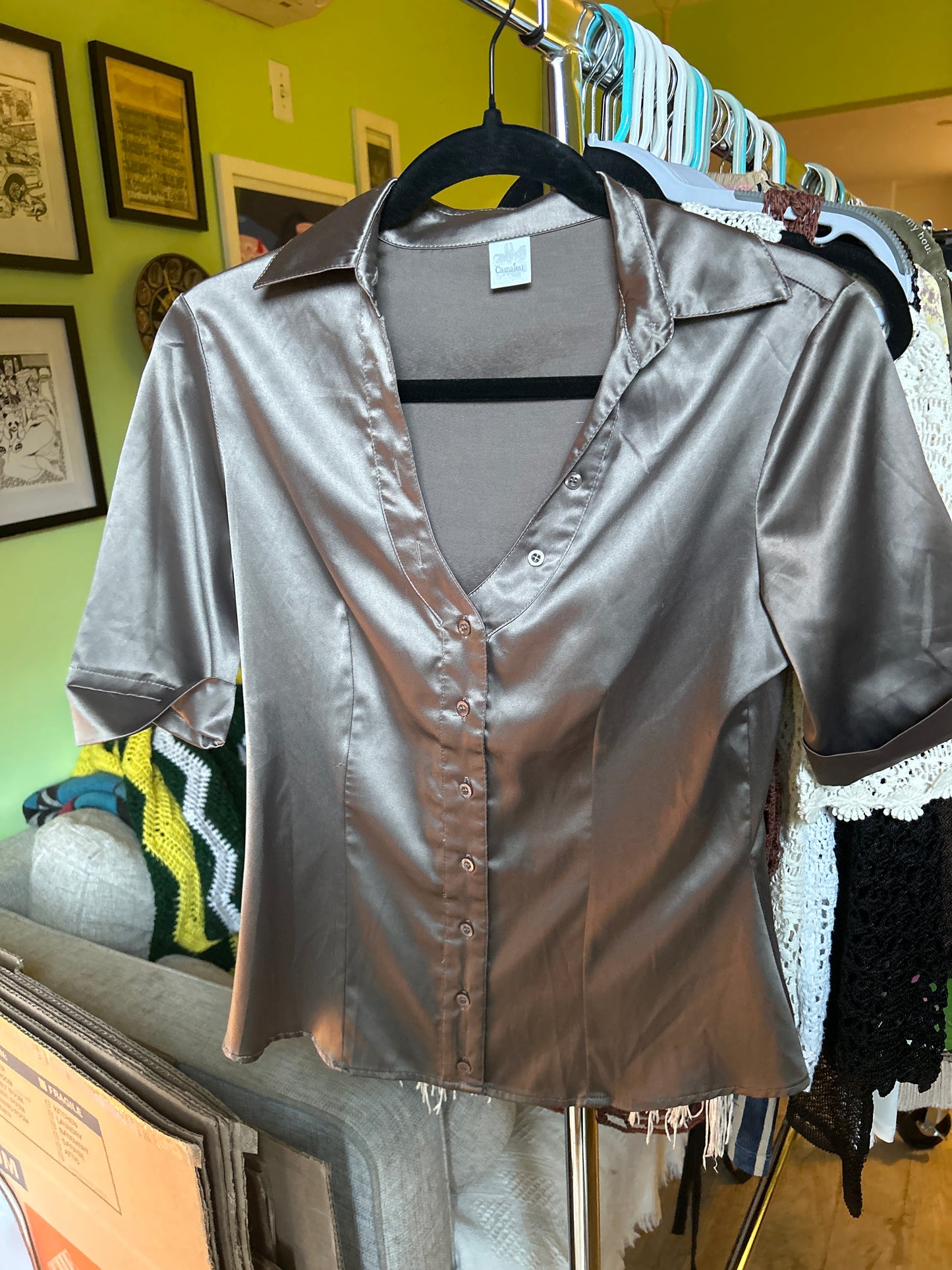 Silver satin t-shirt