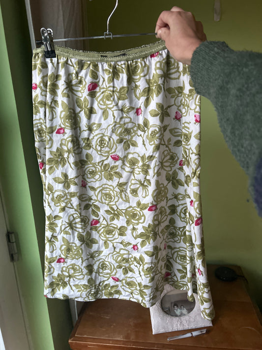 white skirt with green vines