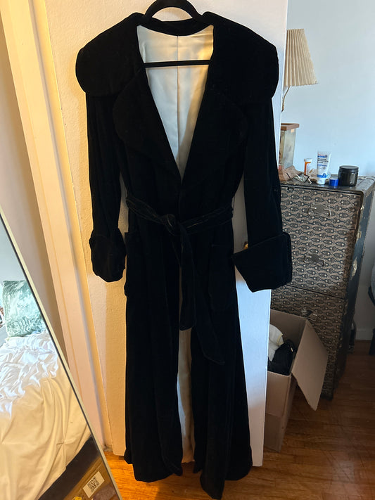 Long black velvet coat
