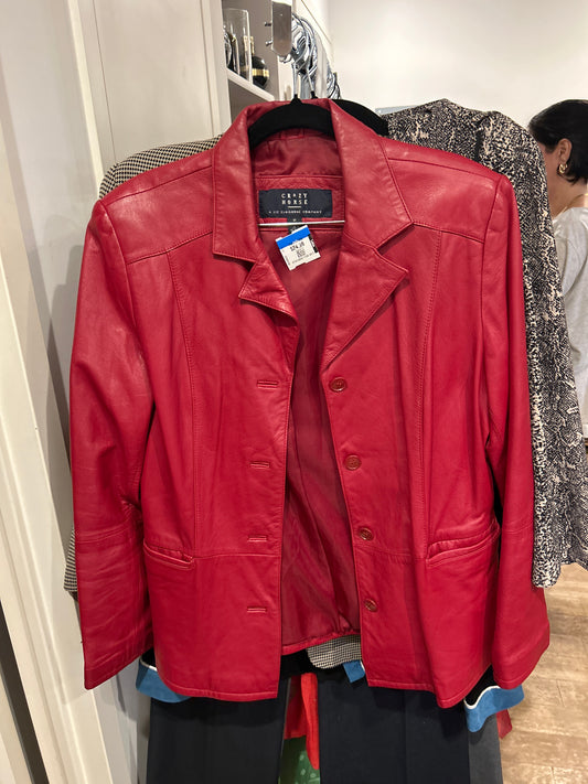 Crazy horse red leather jacket