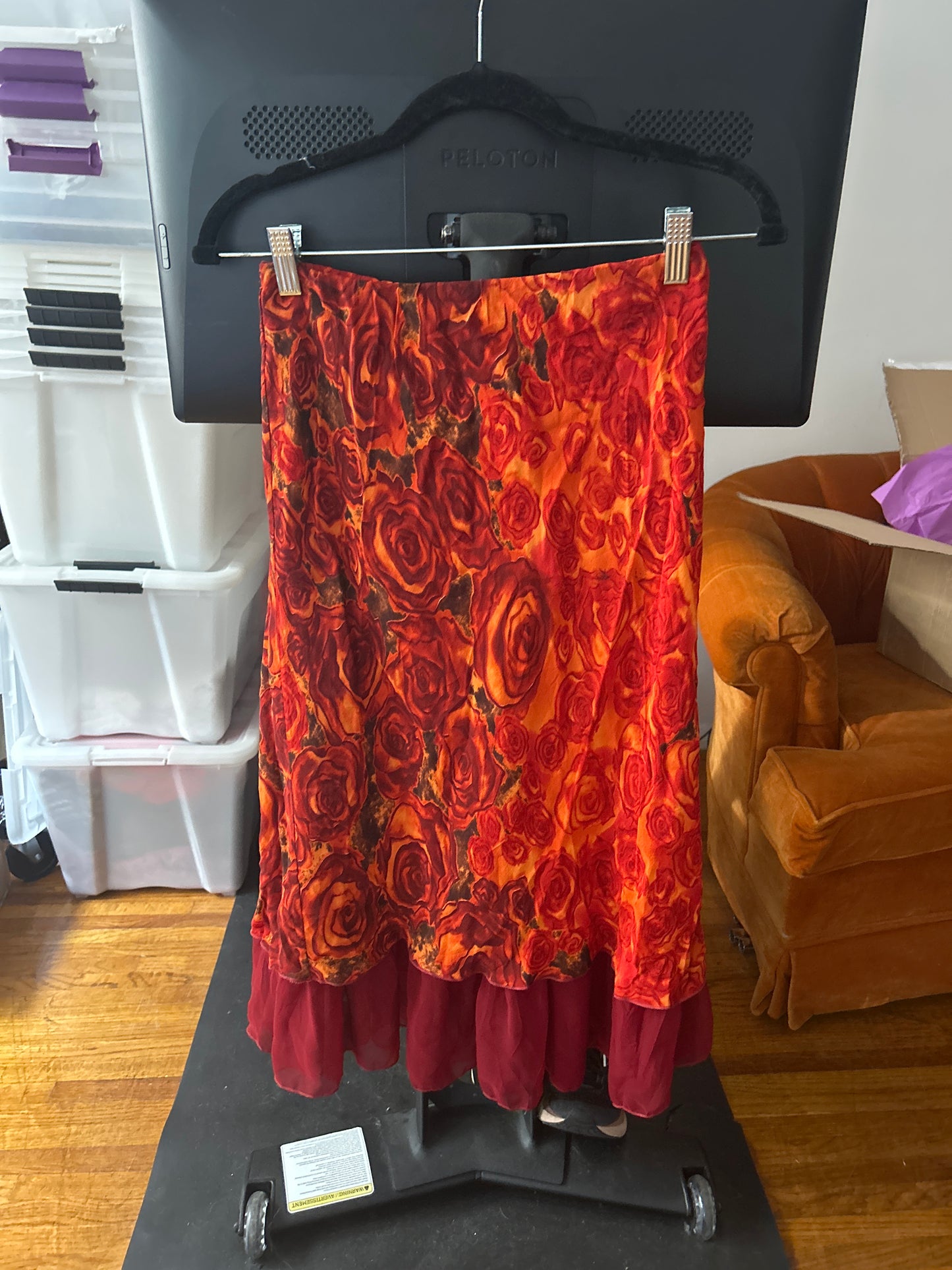 Red floral skirt