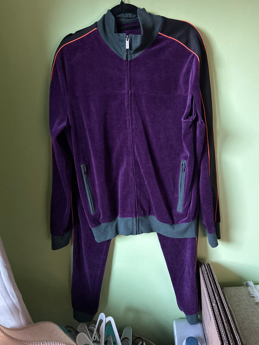 Purple velour track suit
