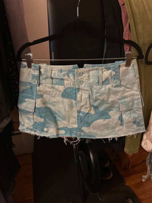 Blue camo cut off mini skirt