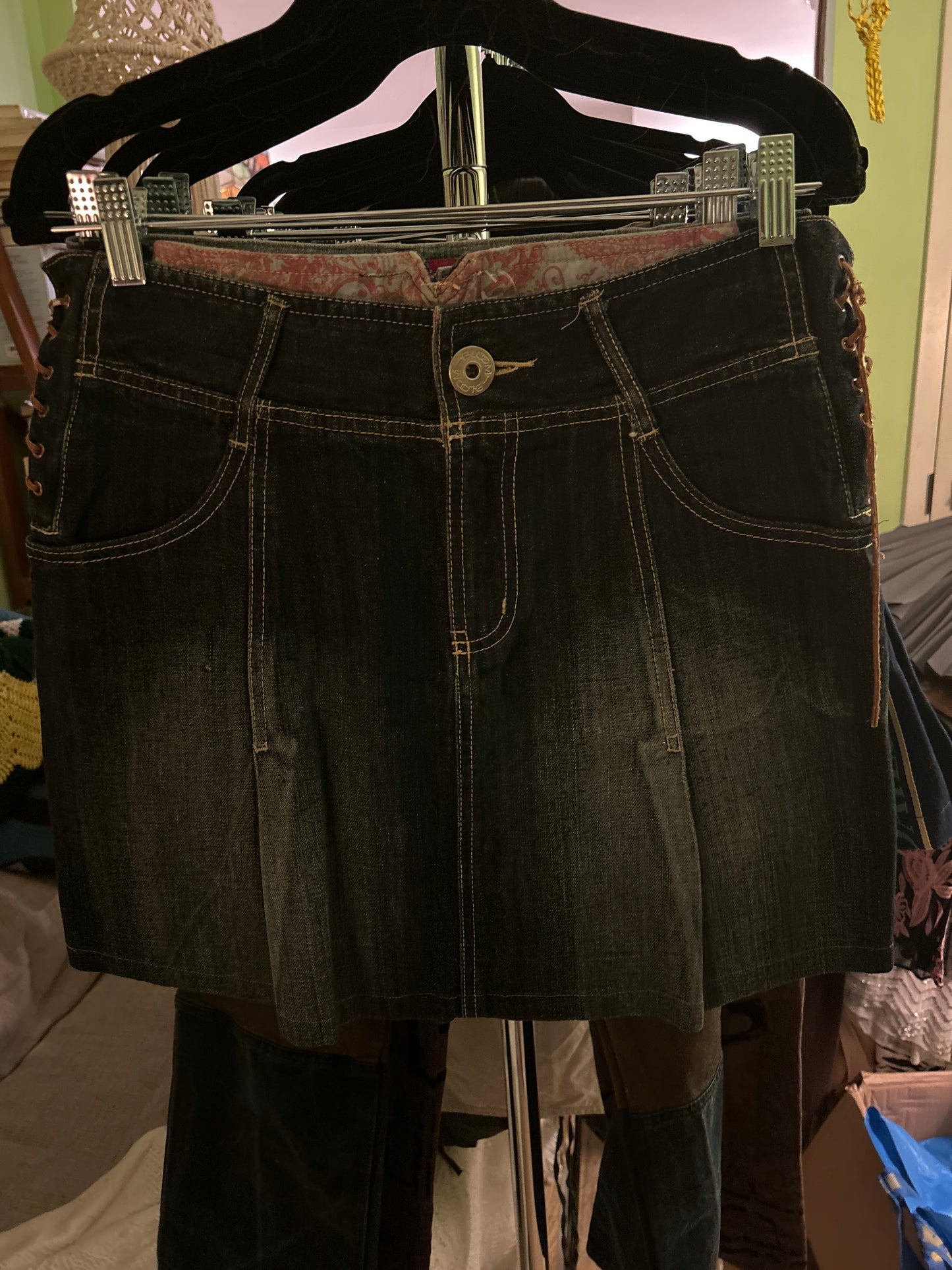 Bloom dark denim skirt w side tie