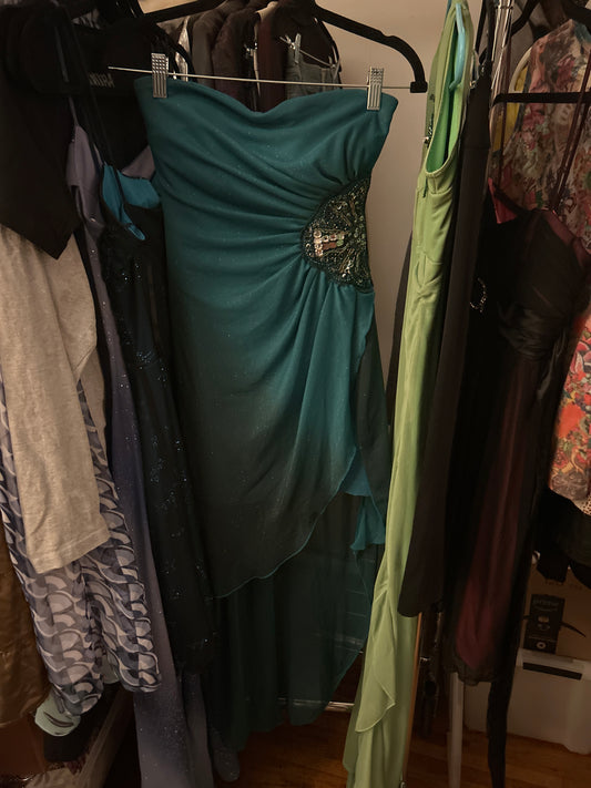 Teal ombré dress with waist embellishment