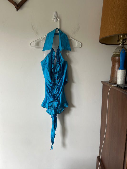Fashion Magazine Blue Halterneck Top