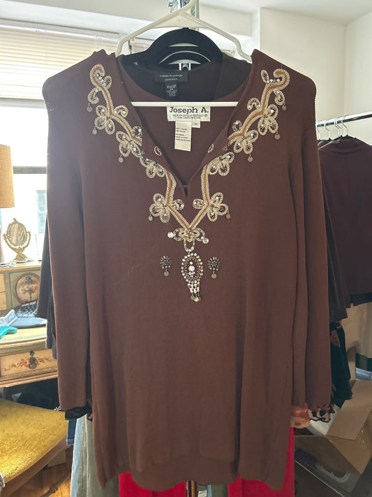 Joseph A embellished silk brown top