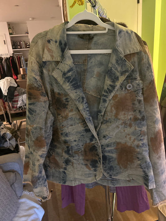Ashley Stewart tie dye denim blazer