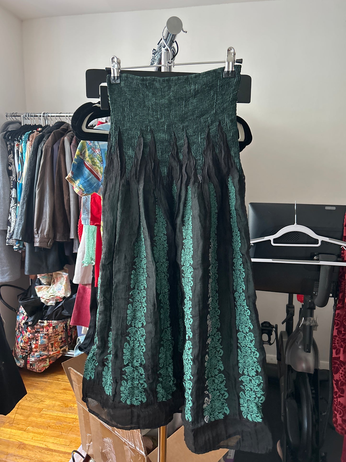 Teal and black full length skirt