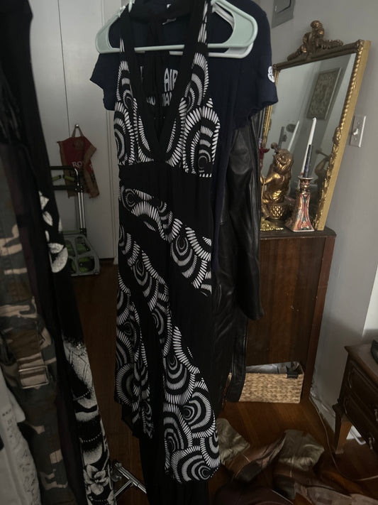 Black/white abstract halter dress