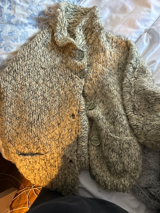White / grey hand knit cardigan