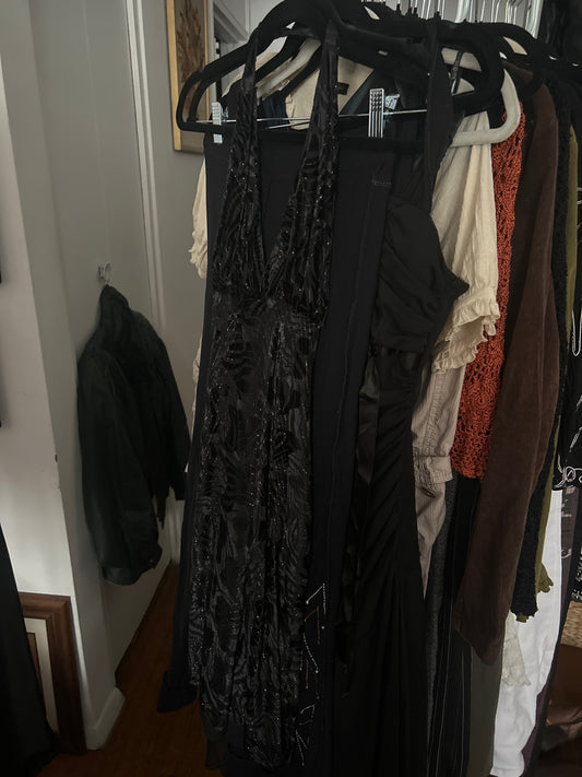 Black print halter dress