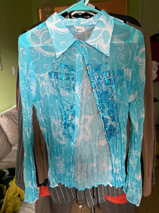 Pleated blue button up
