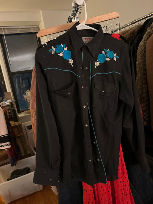 Western shirt blue roses