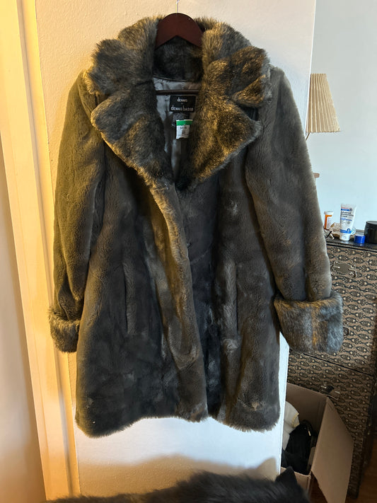 Dark grey faux fur coat