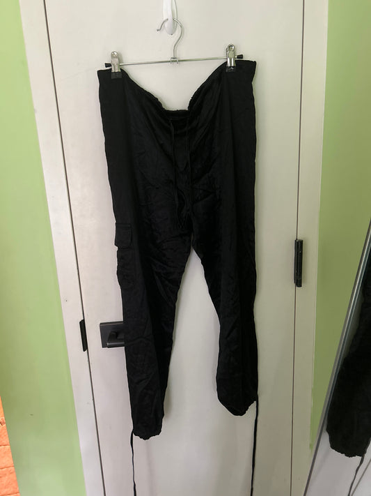 silky black cargo pants