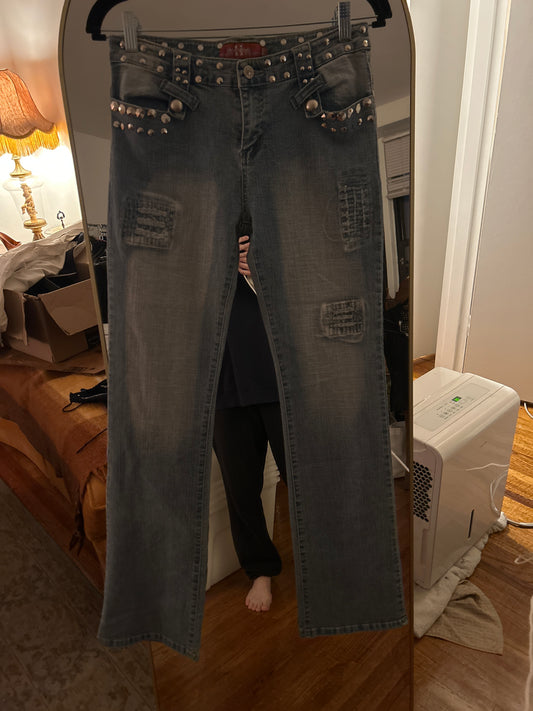 Eleven jeans patchwork studded jeans