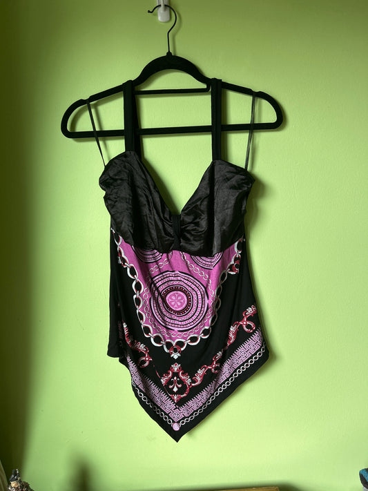 chain print black/pink bandana top