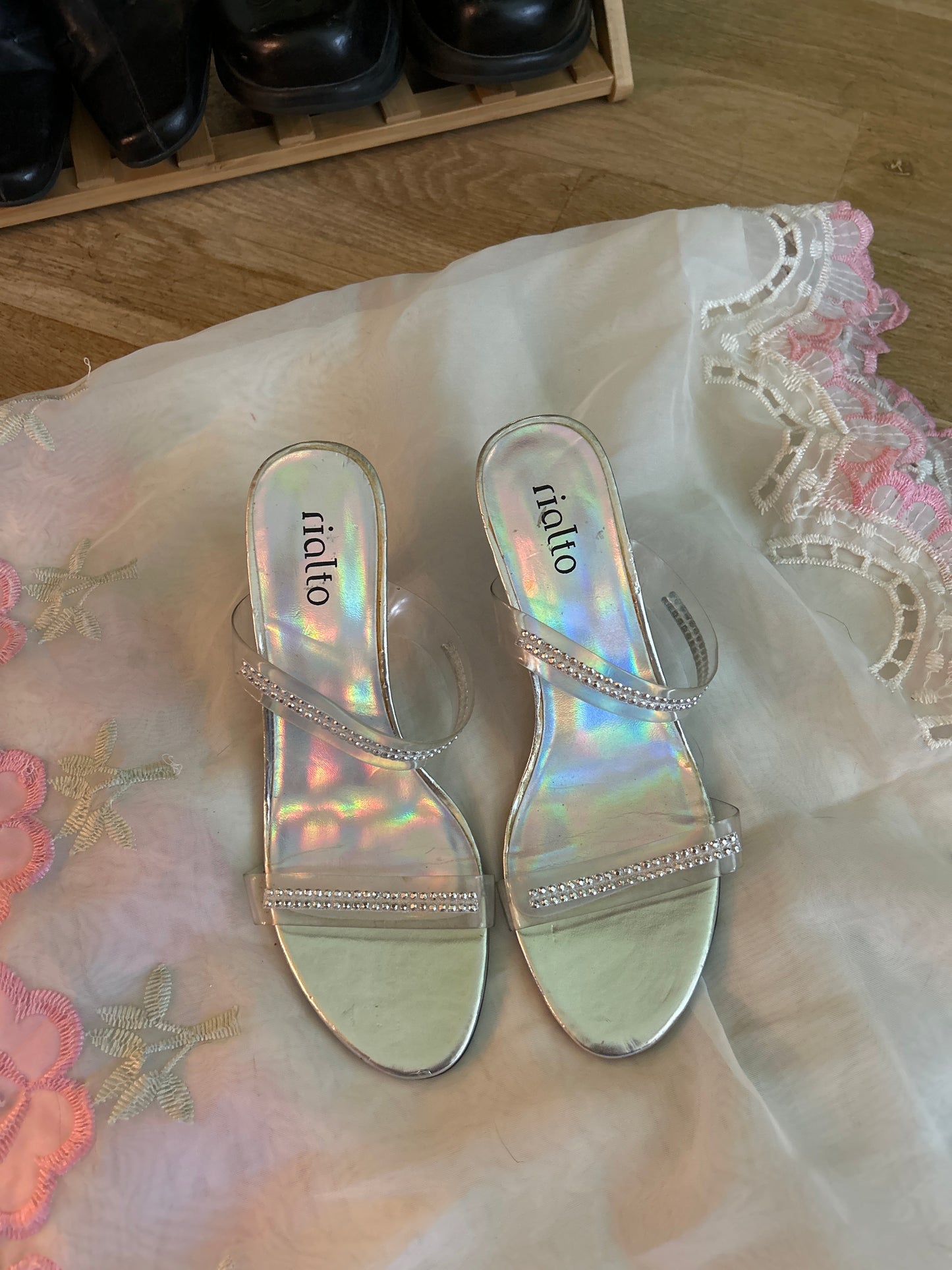 Rialto iridescent sandal with rhinestones