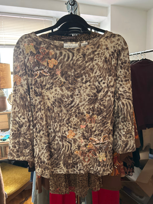 Butterfly embellished mesh top