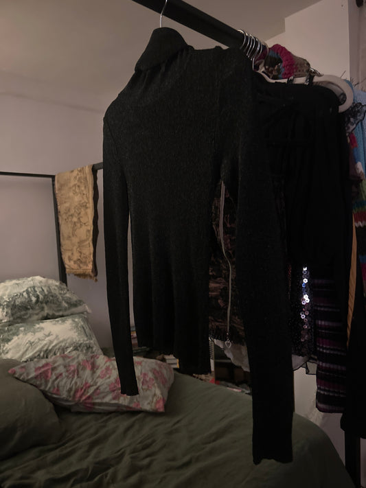 Black shimmer sheer black turtleneck