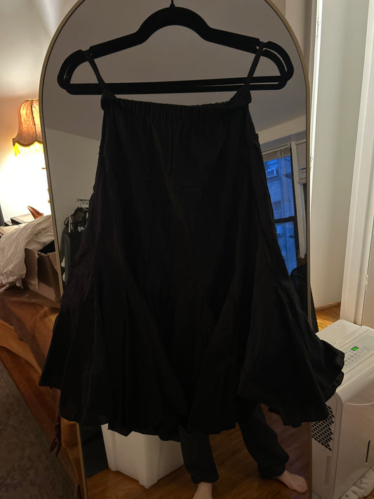 Black cotton blend flutter hem skirt