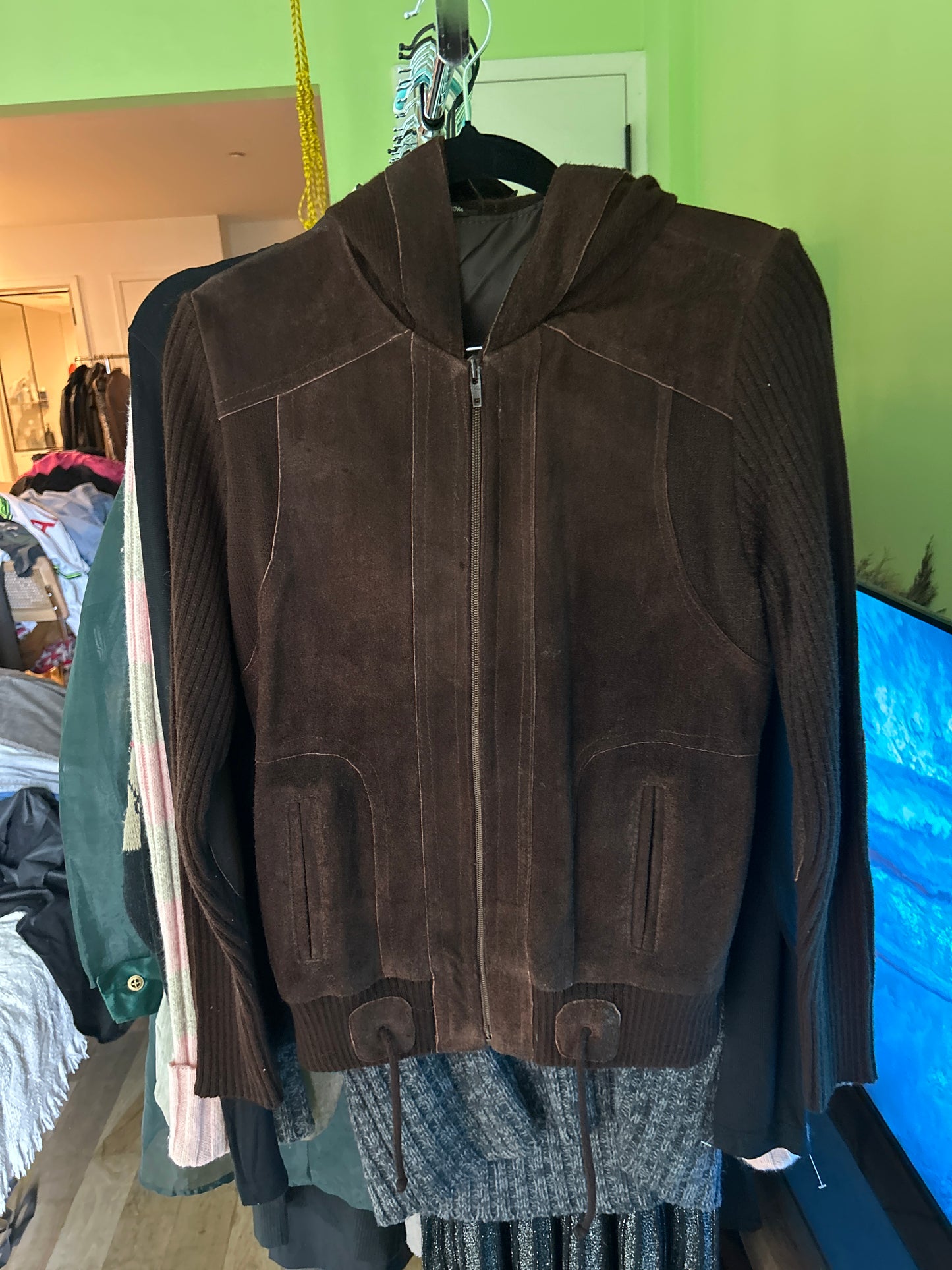 Brown suede/knit zip up