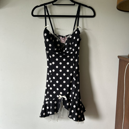 vintage Victoria's Secret black and white polka dot babydoll dress
