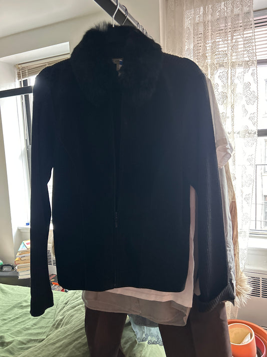 Black suede/knit zip up