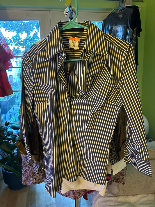 Express black and white stripe button up