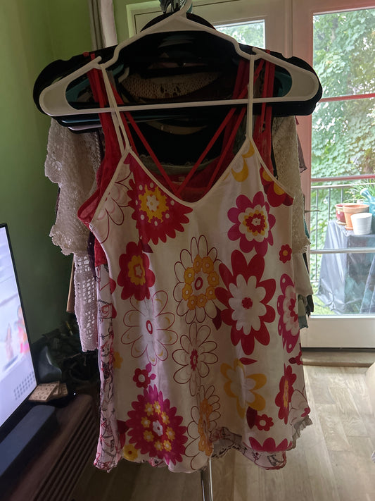 White / pink satin tank top
